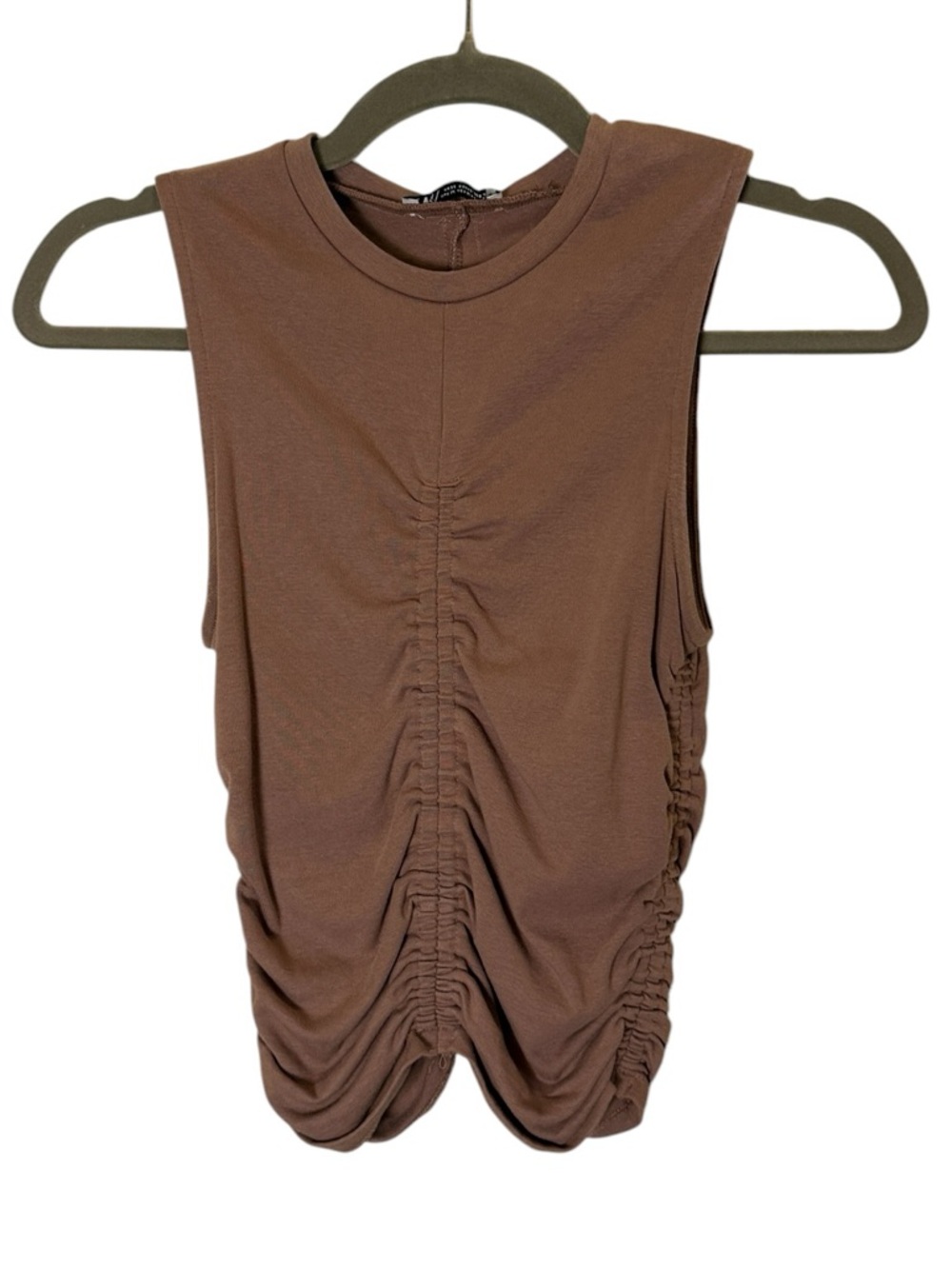 Zara Women’s Body-con Chocolate Mocha Stretchy Ruched Tank Top sz M